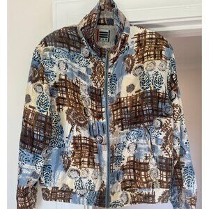 EVR Vintage 100% Silk Bomber Jacket Art Deco Abstract Print M